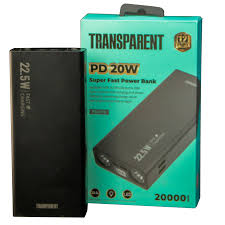 TRANSPARENT 20000mAh High Capacity Power Bank (PB30PD) Super Fast Charge with LED Light